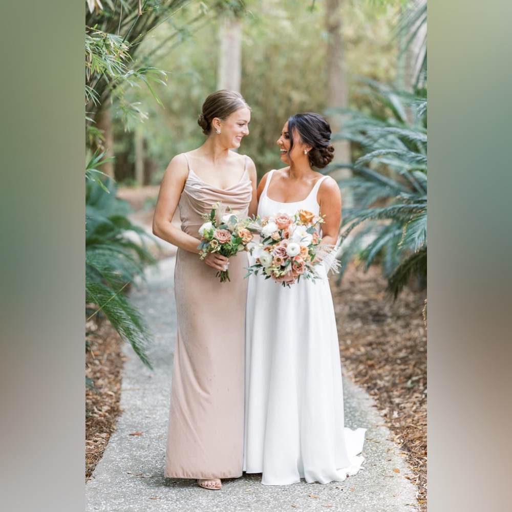 Revelry Skye Velvet Gold Champagne Bridesmaid Dress